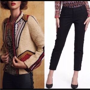 elevenses Black Cotton Pants with Floral Side Applique